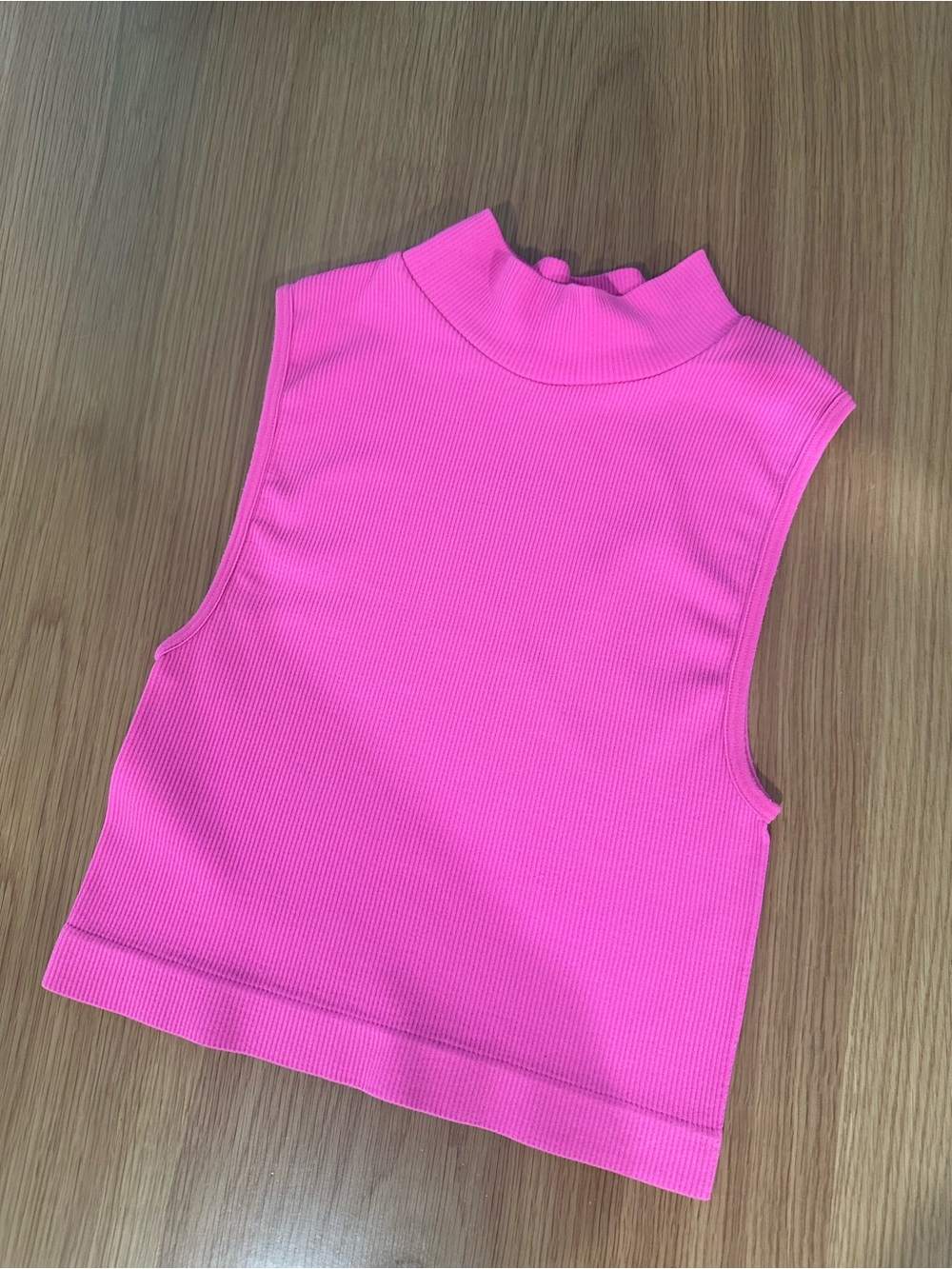 Sleeveless Mock Neck Ribbed Tank Top - Hot Pink